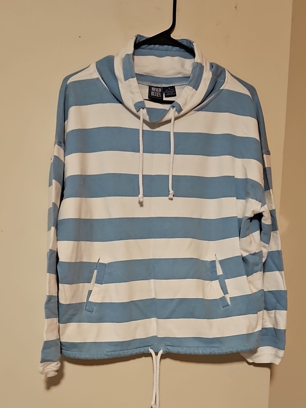 Mikey & Jules Womens Light Blue and White Striped Hooded Pullover